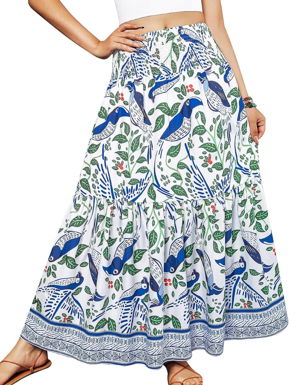 Women’s Maxi Skirt with Blue Bird Print Farm Rio Dupe XS